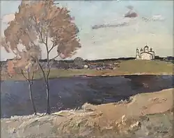 «Церковь на берегу реки» (масло, холст)