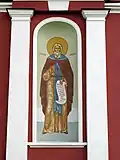 Икона преподобного Сергия Радонежского на главном фасаде.
