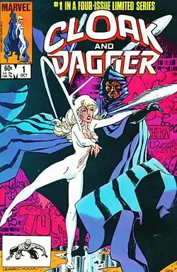 Обложка «Cloak and Dagger» #1 (октябрь, 1983)(Художник — Рик Леонарди)
