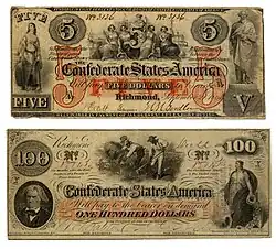 Банкноты в 5 и 100 долларов