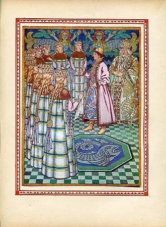 Царевич выбрал Василису среди её идентичных сестёр.