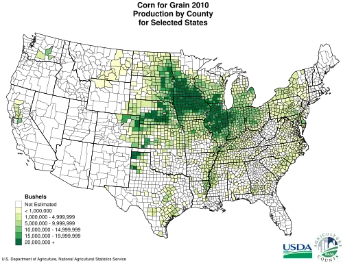 Производство кукурузы в США в 2010 году