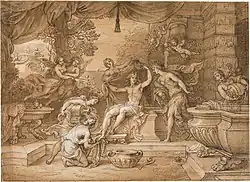 Аполлон и прислуживающие ему нимфы. Бумага, бистр, кисть, перо, белила. Прадо, Мадрид