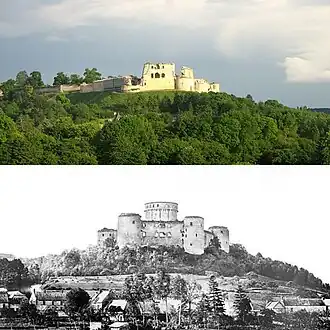 Шато Куси в 2007 году (вверху) и в 1909 (внизу)