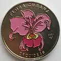 Реверс кубинской медно-никелевой монеты 2001 года, розовая орхидея из серии «Флора Кубы»