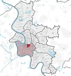 Положение Фридрихштадта на карте Дюссельдорфа
