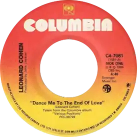 Обложка сингла Леонарда Коэна «Dance Me to the End of Love» (1984)