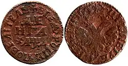 Деньга Петра I 1704, медь