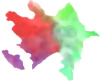 красный цвет на карте диалектов Азербайджана указывает на влияние западной группы диалектов азербайджанского языка