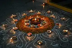 Ранголи и традиционные глиняные светильники на Дивали