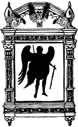 Наличник окна Сретенской церкви и силуэт ангела с иконы в церкви Иоанна Богослова. Линогравюра из альбома «Старая Вологда», 1922 г.