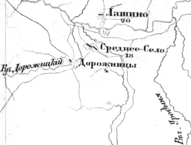 Деревня Дорожницы на карте Ф. Ф. Шуберта 1872 года