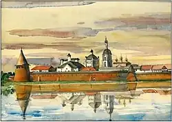 Акварель с изображением Соловецкого монастыря.