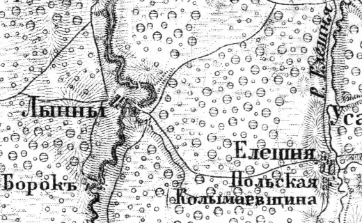 Деревня Елошня на карте 1872 года