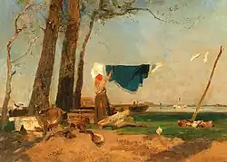 Прачка-рыбачка на берегу Дуная