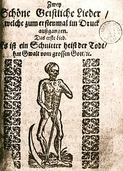 Иллюстрация к песне «Es ist ein Schnitter heist der Todt» из издания Й. Шультеса (ок. 1660)