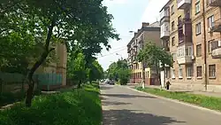 Эстонская улица в Киеве.На заднем плане улица Щербаковского