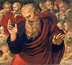 Вечное благословение (Бог-Отец с херувимами). Деталь «Алтаря Бальони» Рафаэля Санти. 1507. Дерево, масло. Национальная галерея Умбрии, Перуджа