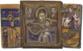Эфиопский складень-триптих. Распятие. Богоматерь с Младенцем. Чудо Георгия о змие. — (Рубеж XVIII—XIX вв. Гондэр, Эфиопия).