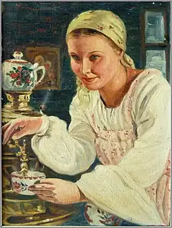 Евдоким Егоров. 'Женский портрет с самоваром', около 1880 г.