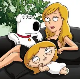 Промокартинка. Брайан, Лорен Конрад и переодетый Стьюи. Картинка является пародией на постер сериала The Hills