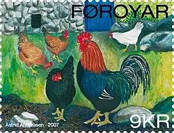 Куры на почтовой марке Фарерских островов (2007)
