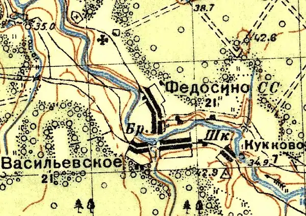 Деревня Федосьино на карте 1937 года