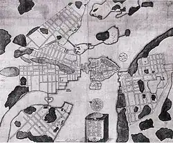 План Флеминга, 1636 (север — слева)