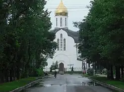 Вид на Храм Александра Невского со стороны улицы Флёрова