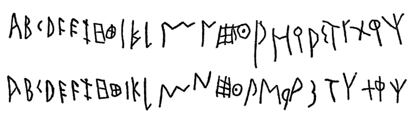 Два варианта этрусского алфавита с амфоры из Формелло