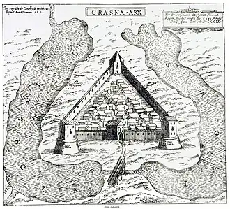 Крепость Красна на рисунке С. Пахоловицкого (1579 г.)