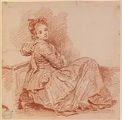 Молодая женщина, сидящая на полу. Бумага, сангина. Британский музей, Лондон