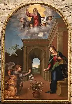 Благовещение. Между 1500 и 1510. Дерево, масло. Аббатство Сан-Гауденцио, Тоскана