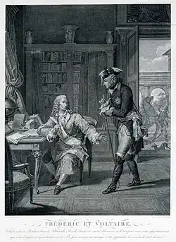 Фридрих II посещает Вольтера. Гравюра с оригинала Монсио.