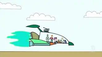 Бендер, Фрай, Лила и Профессор Фарнсворт летят на корабле «Межпланетного экспресса» в двухмерном измерении