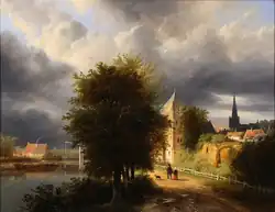 Нидерландский пейзаж с каналом.