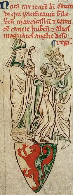 Эдмунд Рич, архиепископ Кентерберийский примиряет Гилберта Маршала, 4-го графа Пембрука, и короля Генриха III. Миниатюра из «Истории Англии» Матвея Парижского