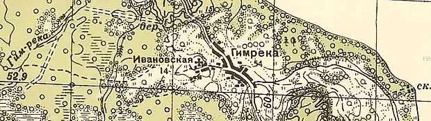 Деревня Гимрека на карте 1943 года