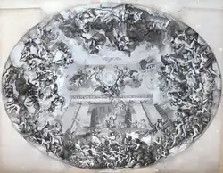 Ш. Лебрен. Проект росписи купола. Офорт Ж. Одрана. 1681