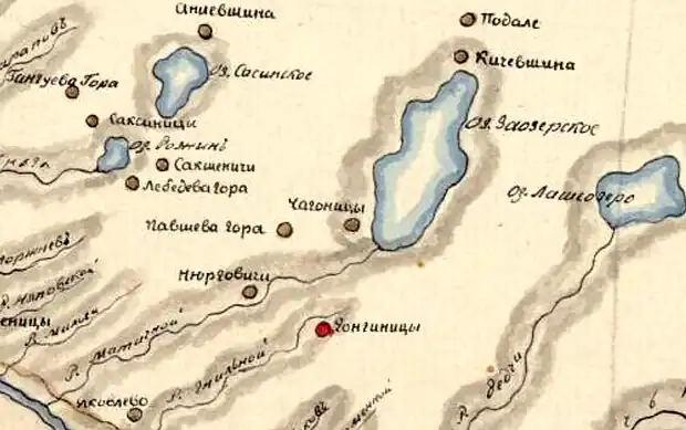 Деревня Гонгиничи на плане 1818 года