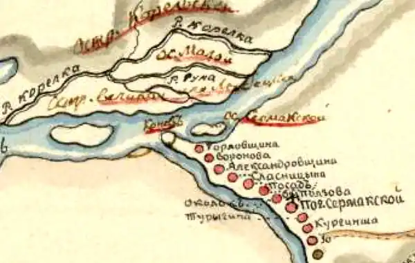 Деревня Околок на плане 1818 года