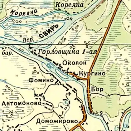 Деревня Околок на карте РККА 1940 года