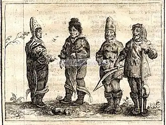 Гренландцы. Гравюра из 3-го издания «Описания путешествия в Московию» Адама Олеария 1663 г.