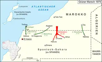 Марши 7 ноября (зелёным цветом) и военные действия 31 октября (красным цветом)
