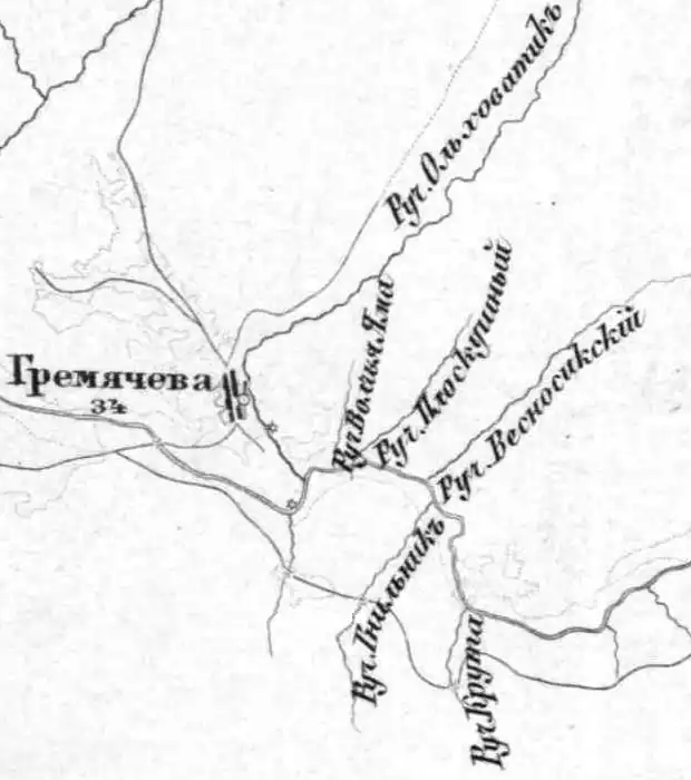 Деревня Гремячево на карте Ф. Ф. Шуберта 1872 года