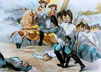 Австрийские гренадеры, сражающиеся во время французских революционных войн. Фон Кайм в 1793 году получил командование гренадерской бригадой, во главе которой сражался против французов на Верхнем Рейне.