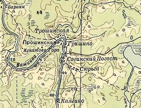 Деревня Согинский Погост на карте РККА 1940 года