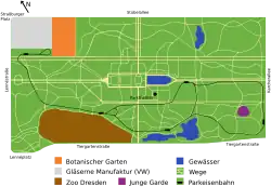 Расположение Стеклянной мануфактуры в парке Großer Garten