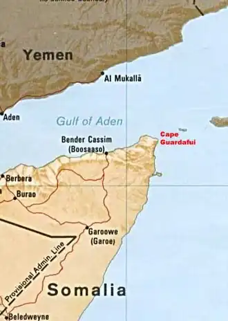 Рас-Хафун лежит южнее мыса Гвардафуй на выступающем полуострове Рас-Хафун