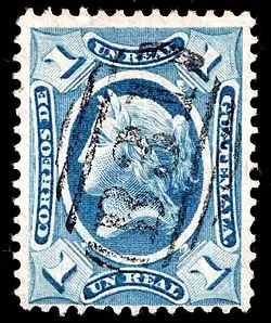 1 реал (Mi #9; Yt #9; Sc #9), погашенная номерным штемпелем британской почты «B31»